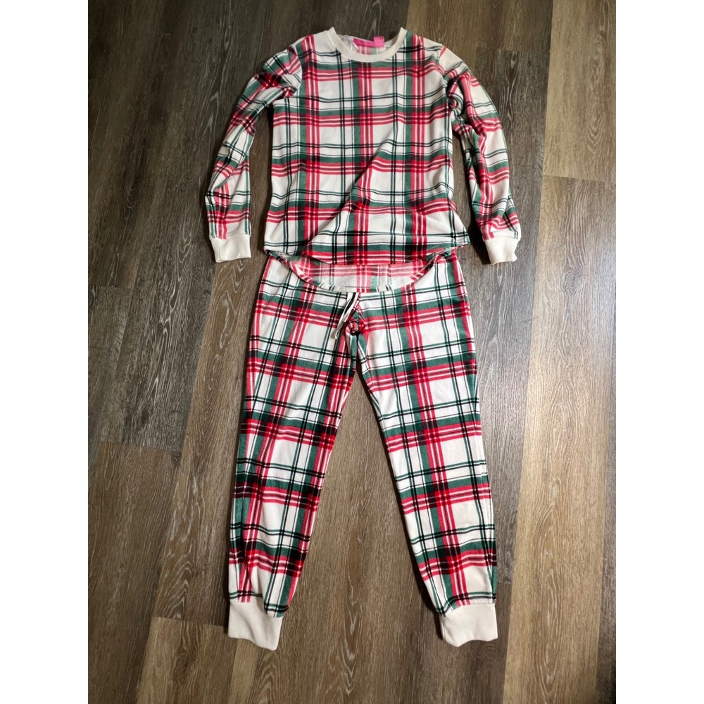 Isaac Mizrahi Pajama Set Womens S Red Green Plaid Excellent Fleece Loungewear